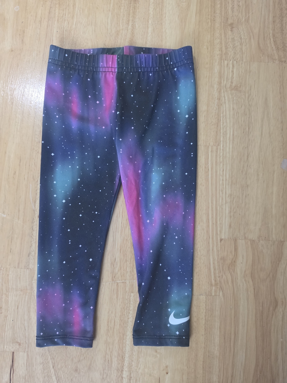 Nike Kids Galaxy-Print Leggings in Black with Pink & Teal Nebula